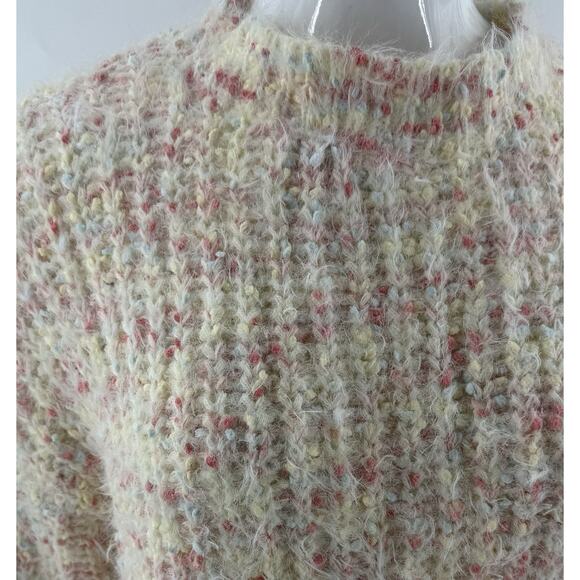 Altard State Mock Neck Fuzzy Sweater Sz XXS Womens Pastel Pink Yellow Loose Fit - Picture 2 of 7